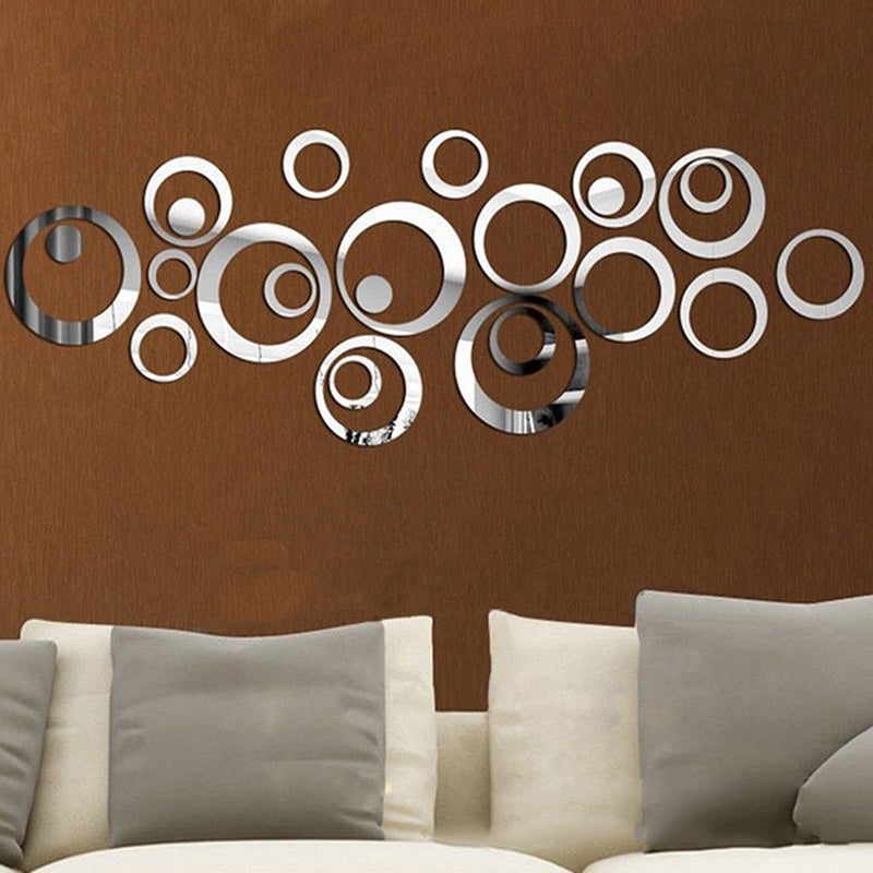 aooyaoo Circle Mirror DIY Wall Sticker Wall Decoration 24pcs Grey - Image 2